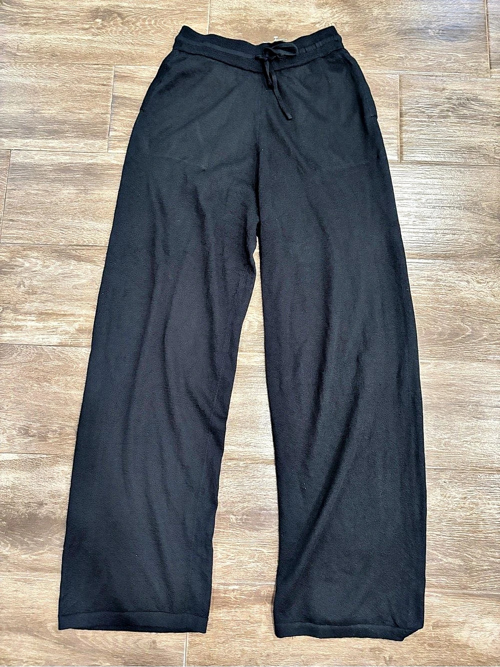 Zara Women’s Size L Wide Leg High Elastic Waist Pants in Black Lightweight Knit